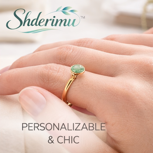 Shderimu™ Gold-Plated Adjustable Birthstone Ring – Personalizable and Chic
