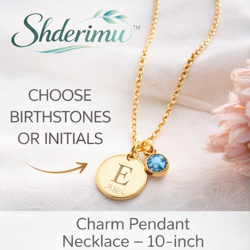 Shderimu™ Charm Pendant Necklace – Customizable with Birthstones or Initials